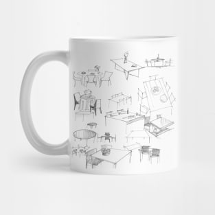 tables and chairs sketch Mug